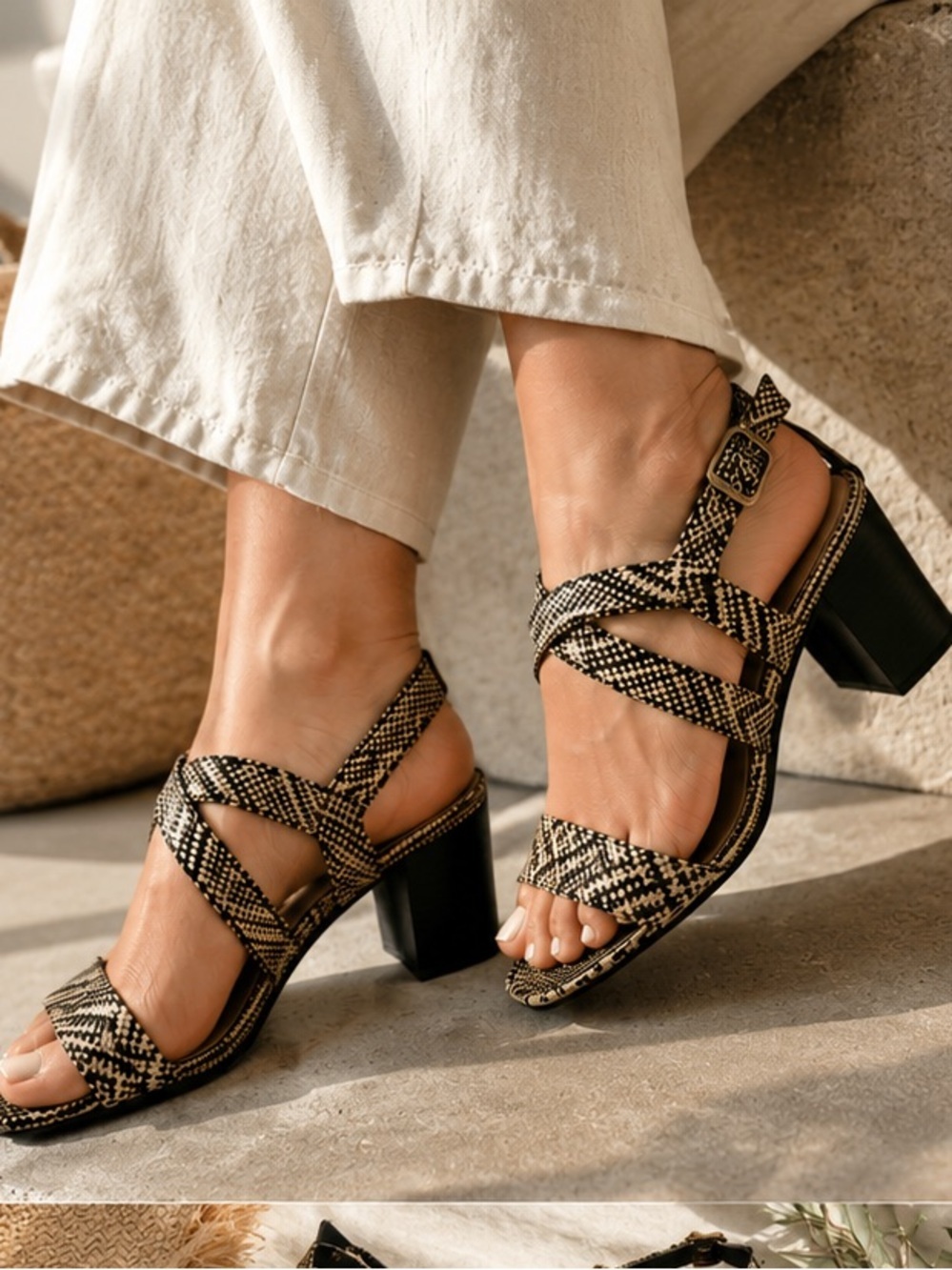 Resort Woven Block Heel Sandals Size 8 Neutral Coastal Chic Boho Anthro inspired